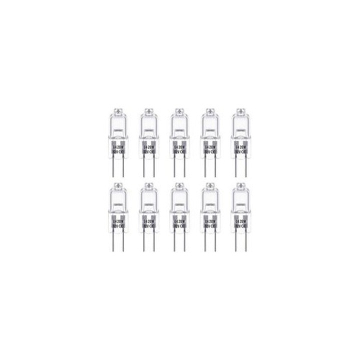 G4 halogén izzó 12V 20W, meleg fehér, 3x0.8x0.8cm, 10 darabos szett