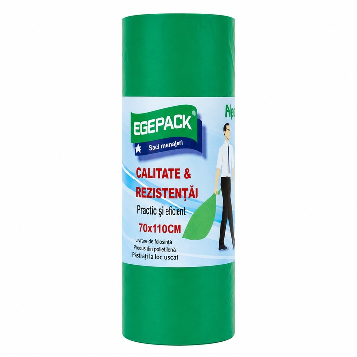 EGEPACK Saci Menajeri / szemeteszsák 120 L, szelektív üveggyűjtő LDPE, 10 darab tekercsenként Zöld