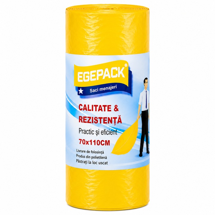 EGEPACK Saci Menajeri / szemeteszsák 120 L, szelektív műanyag és fém LDPE, 10 darab tekercsen sárga
