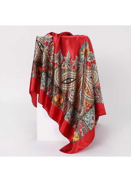 Esarfa dama matase imprimeu caju, eleganta, versatila, multicolor, 90x90cm