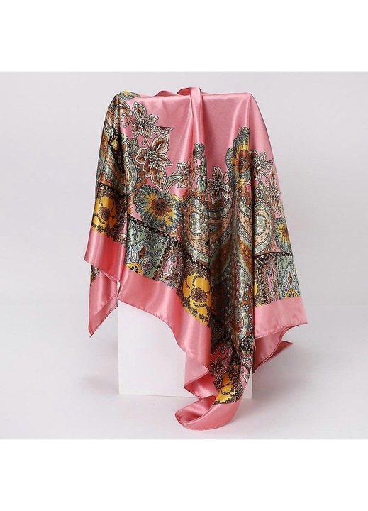 Esarfa dama matase imprimeu caju multicolor 90x90cm