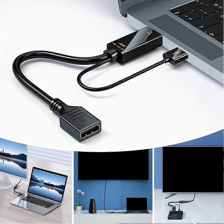 HDMI–DisplayPort kábel, 19cm, fekete