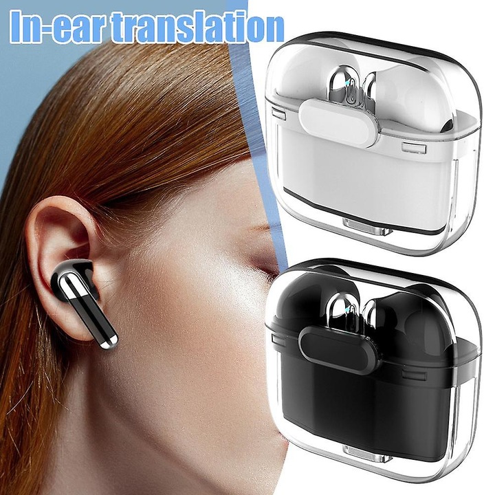 Vezeték nélküli fülhallgató, 144 nyelvre fordítás, Bluetooth 5.3, fehér, 33x18.4x19mm