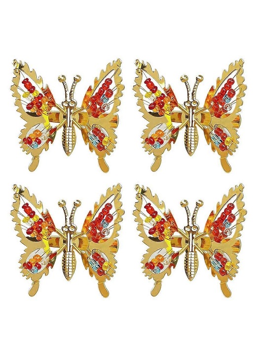 Set 4 agrafe fluture, aliaj zinc, design decupat, vintage, multicolor, dimensiuni standard