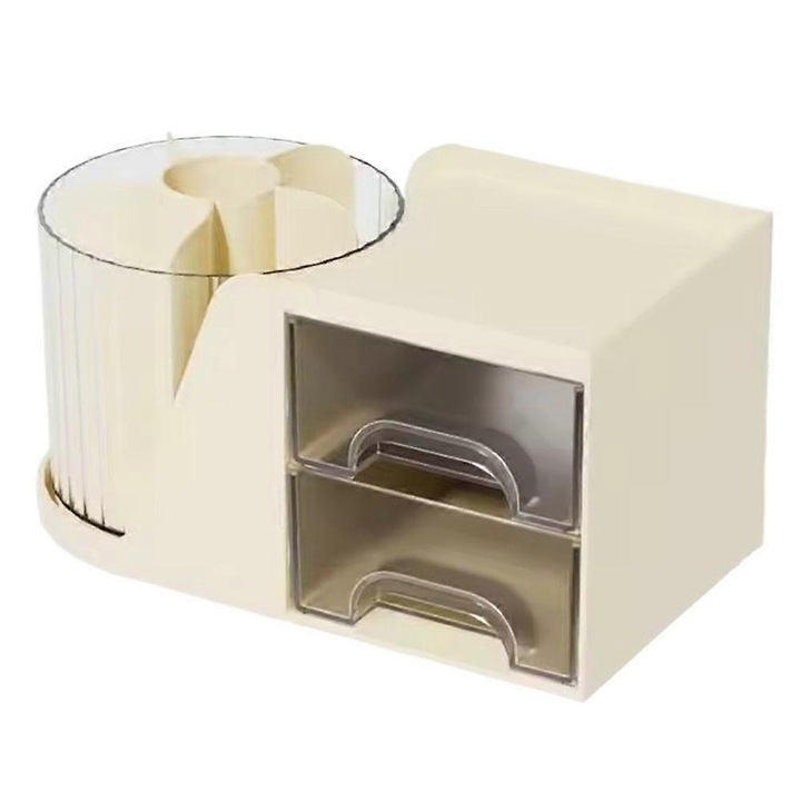 Многофункционална въртяща се поставка за бюро, ABS, кремав, 23x12x13см