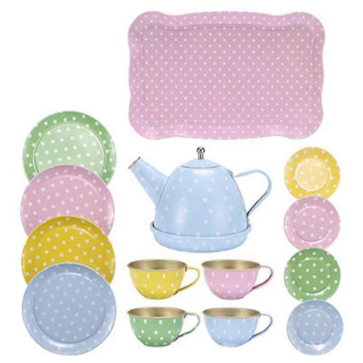 Set ceai metalic copii 14 piese multicolor 24x16x10.5cm