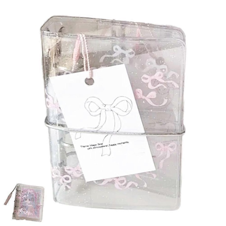 Agenda M5, PVC transparent, accente roz, 12.5x9.5cm, set cu 20 pagini detasabile
