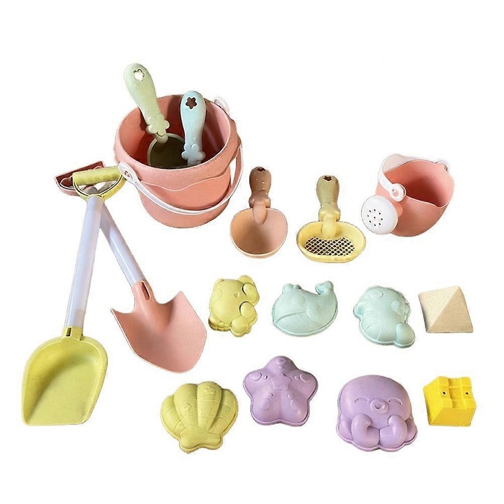Комплект играчки за плаж, 16 части, пластмаса, многоцветен, 18x13x13см