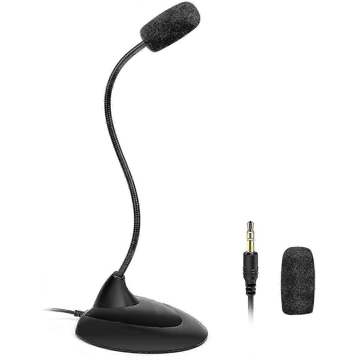 PC mikrofon 3.5mm, rugalmas, körsugárzó nyakkal, fekete, 1.8m