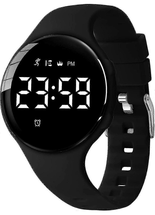 Gyermek sportóra digitális fitneszkövető riasztás stopper fekete 38mm
