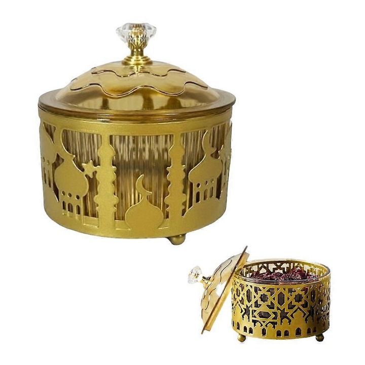 Fém tálca, 9x9x9cm, arab design, fedéllel