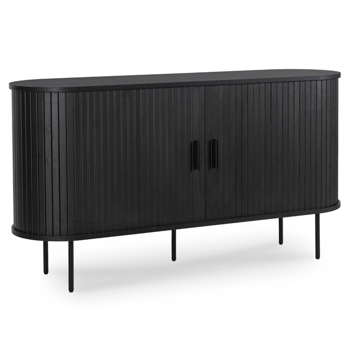 Mebel Elite Trish matt fekete komód 140x45x80cm tolóajtókkal és bordázott előlapokkal