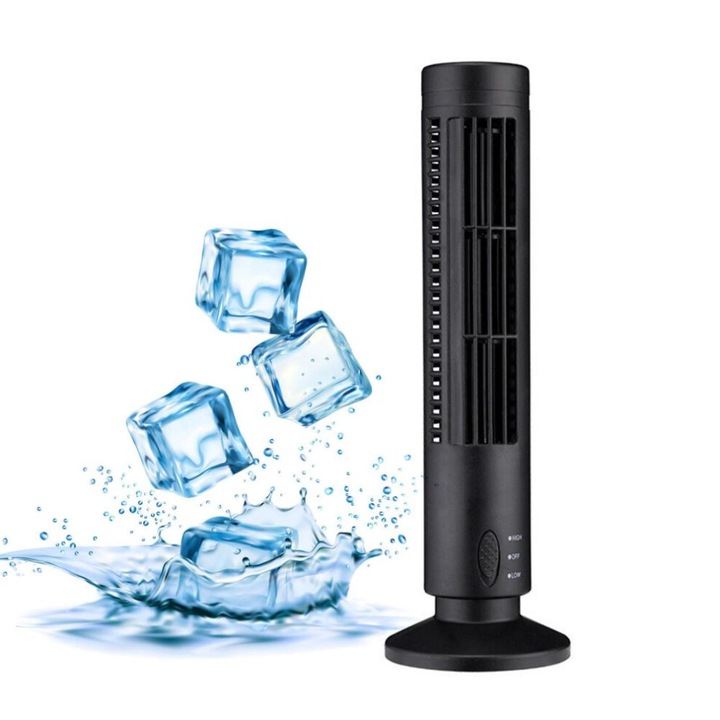Függőleges toronyventilátor lapátok nélkül, fekete, 100% ABS, USB, 1 méret