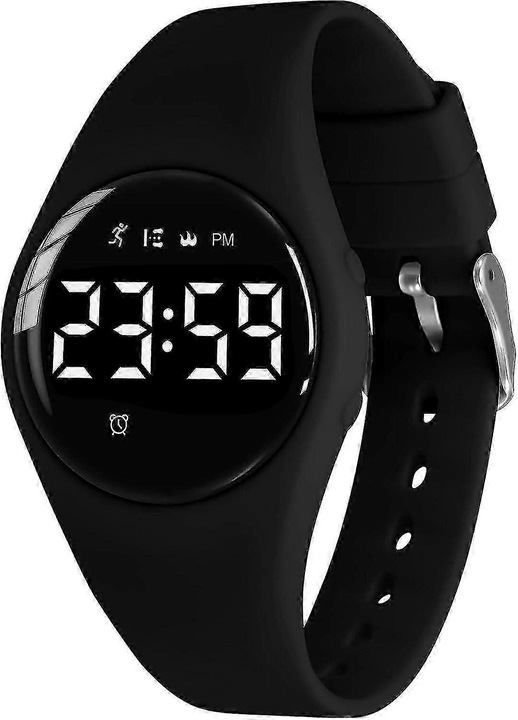 Gyermek sportóra digitális fitnesz riasztás stopper fekete 5-12 év 5ATM 15 nap