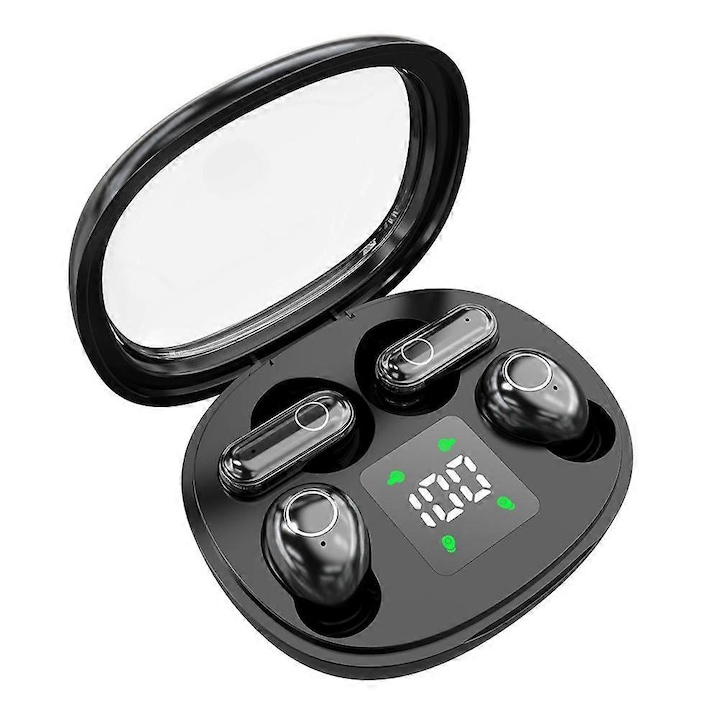 Двойни безжични слушалки, 2 чифта, Bluetooth 5.4, черно-кожа-лилаво, 6.9x5.4x2.9cm