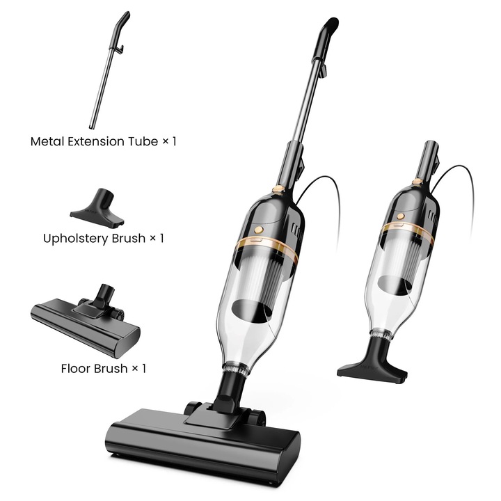 Aspirator R7, 3 in 1 vertical si de mana cu cablu, 600 W, usor, fara sac, filtru HEPA, pentru par de animale si covoare, negru