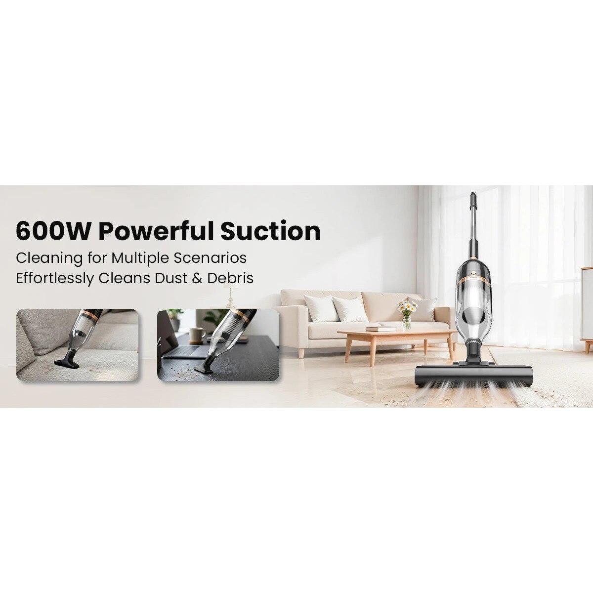 Aspirator R7, 3 in 1 vertical si de mana cu cablu, 600 W, usor, fara sac, filtru HEPA, pentru par de animale si covoare, negru