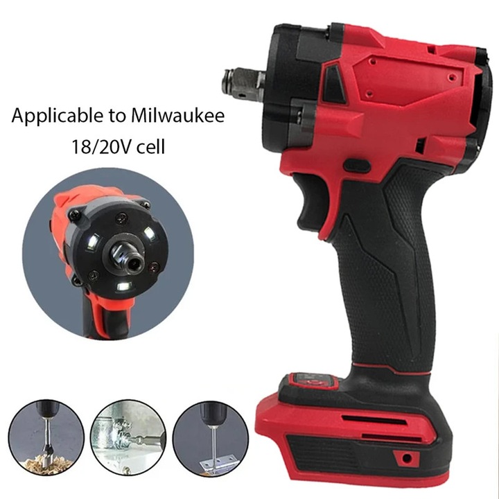 Akkumulátoros ütvecsavarozó, Vezeték nélküli csavarhúzó, 500 Nm, Szénkefe nélküli motor, LED munkalámpa, M18 kompatibilis, Akkumulátor nélkül