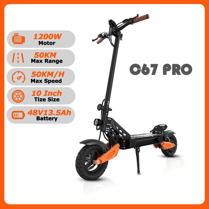 Elektromos roller, C67Pro, 1200 W motor, 48 V 13,5 Ah akkumulátor, 50 km/h, akár 50 km hatótáv, 25 cm-es off-road abroncsok, összecsukható