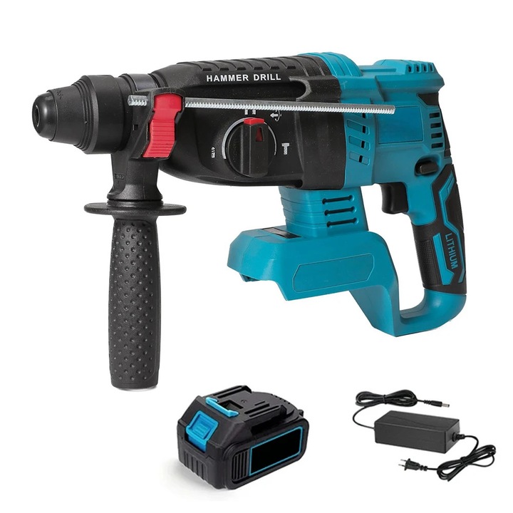 Ciocan rotopercutor cu acumulator, SDS Plus, capacitate de gaurire 27 mm, motor fara perii, 18V Li‑ion, 1 baterie + incarcator EU