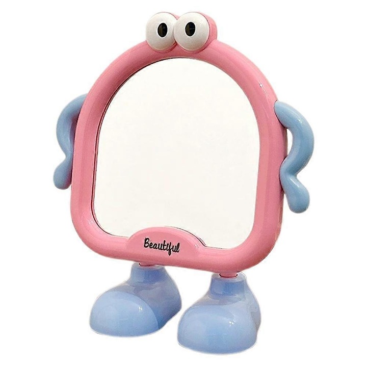 Oglinda cosmetica birou roz, design desen animat, 18.2x16.2cm