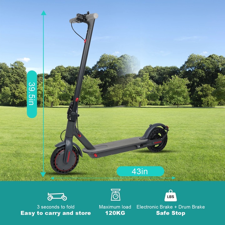 Elektromos roller, e-roller, TX01, 350W motor, 36V 7,8Ah akkumulátor, 25 km hatótáv, 31 km/h maximális sebesség, 21,6 cm kerekek, Összecsukható