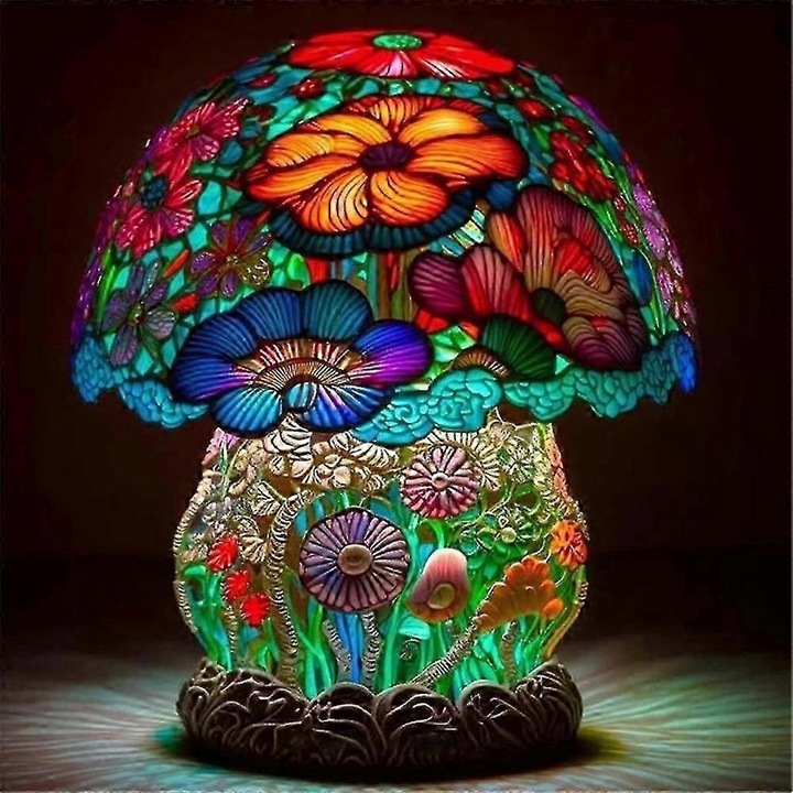 Lampa de masa ciuperca magica, rasina, lumina calda, 15x10x9cm