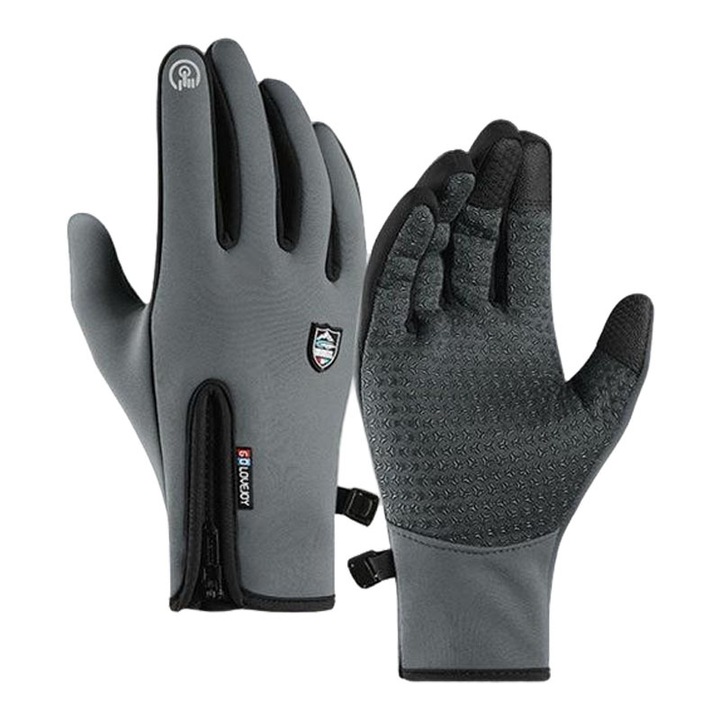Unisex sport kesztyű, érintőképernyős, szélálló, szürke, L