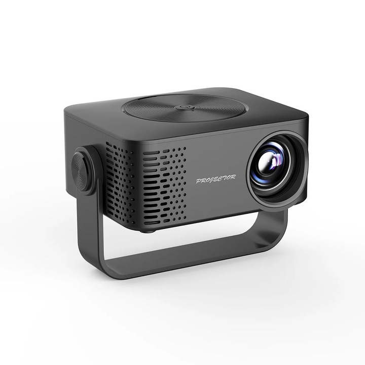 Мини проектор, LED T4, 1080p Full HD, Wi‑Fi, Вграден високоговорител, Преносим, ЕС щепсел, Включен адаптер, Черен
