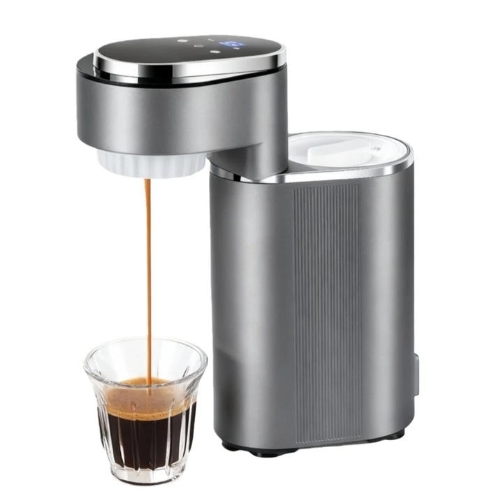 Преносима кафемашина, Мини еспресо машина, 15 бара налягане, 600 W, 150 мл резервоар, 11-степенна настройка, За пътуване, Тъмно сиво