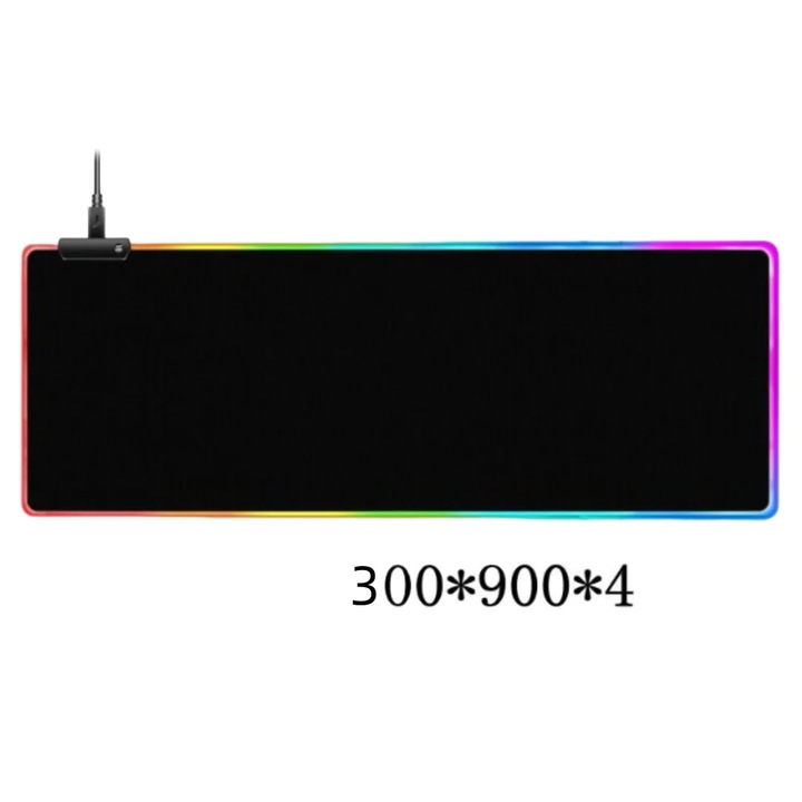 Mouse pad gaming RGB, Mousepad XXL, Iluminare LED, 90x30 cm, Piele, Extra gros, Pliabil, Margini necusute