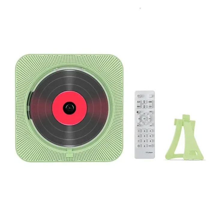 CD player, portabil, Bluetooth 5.0, radio FM, USB/TF, difuzor integrat, reincarcabil, temporizator Pornit/Oprit, verde