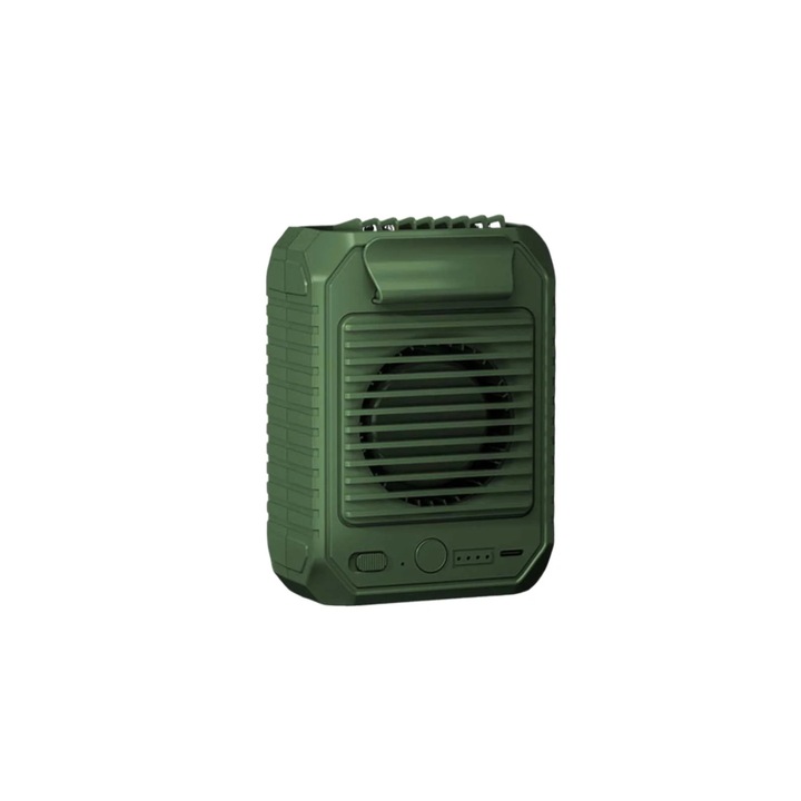 Hordozható derék-/csípőventilátor, mini turbó, 10000 mAh akkumulátor, 3 sebesség, csendes, erős légáram, USB töltés, zöld
