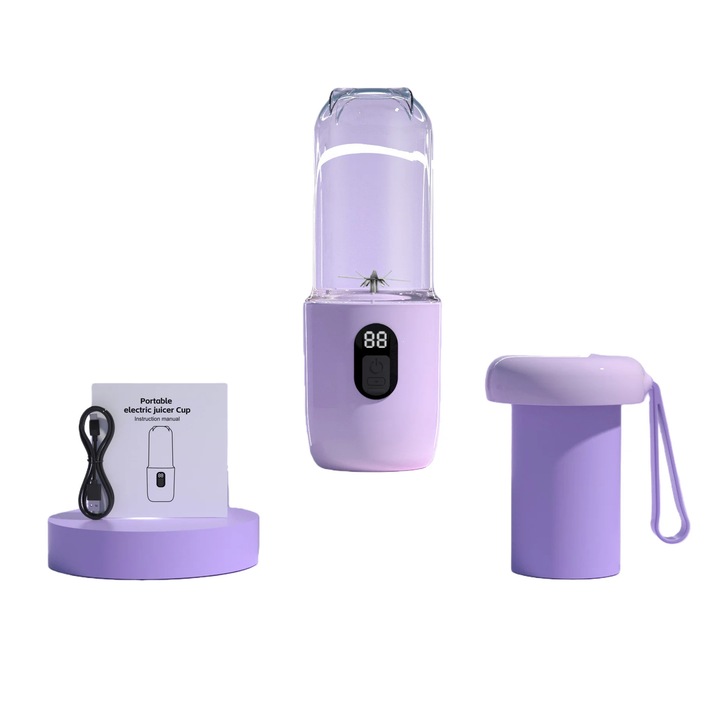 Blender Smoothie, Mini Storcator, Fara fir, Cu baterie inclusa, Pentru acasa, calatorii si masina, Mov