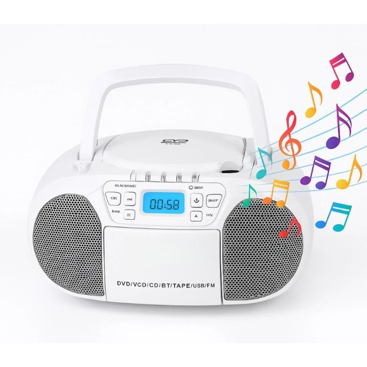 Player DVD multifunctional, Radiocasetofon, Bluetooth, USB si microSD/TF, Inregistrare, Telecomanda