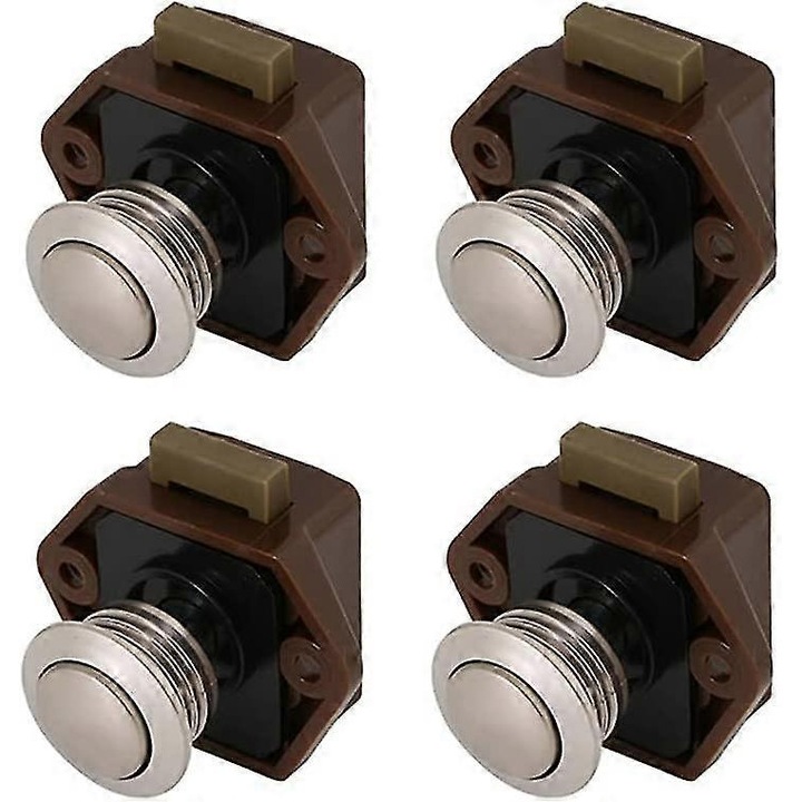 Комплект от 4 бутонни ключалки, метал и ABS, кафяви, 4.8x3.5x3.8см