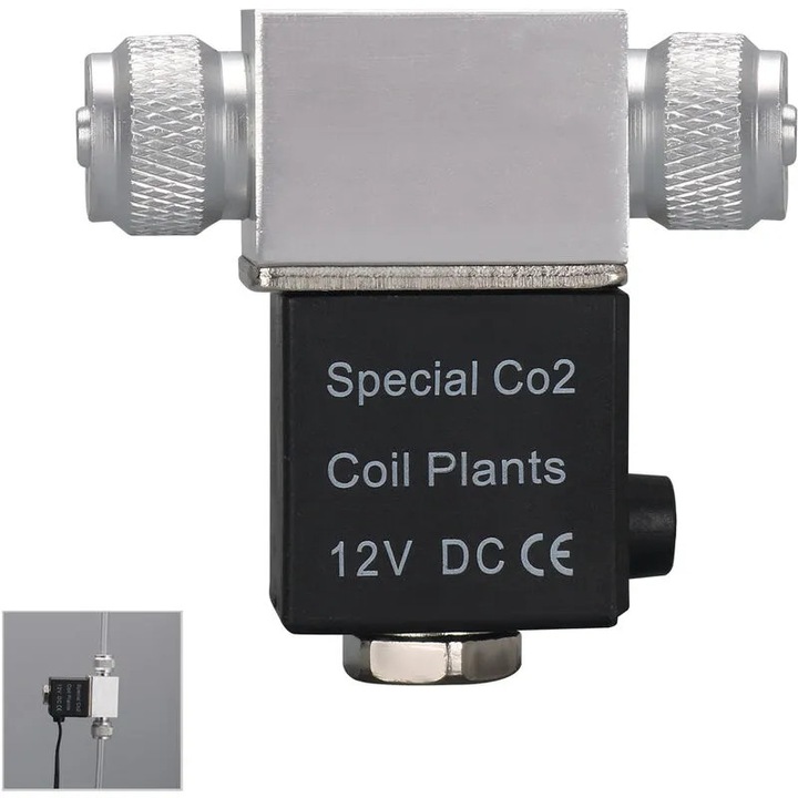 Electrovalva CO2 acvariu, dubla, silentioasa, argintiu-negru, 51x48mm, cablu 90cm