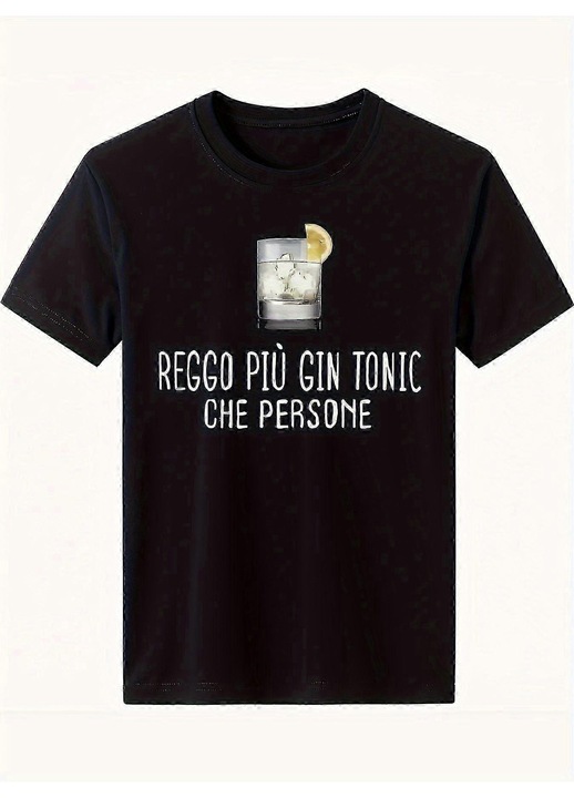 Tricou barbati, negru, imprimeu alb, casual, 2XL INTL