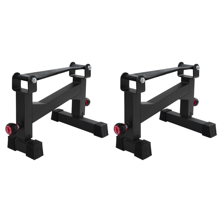 Стойки за лост Deadlift Jack, комплект 2 броя heavy duty, стойка за щанги и мъртва тяга, за силови тренировки у дома, подови, черни
