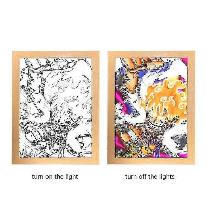 Tablou luminos LED Luffy One Piece, lemn acrilic, 31x22cm, alb cald neutru
