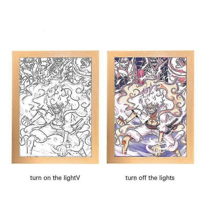 Tablou luminos LED Luffy One Piece, lemn acrilic, 31x22cm, alb cald neutru
