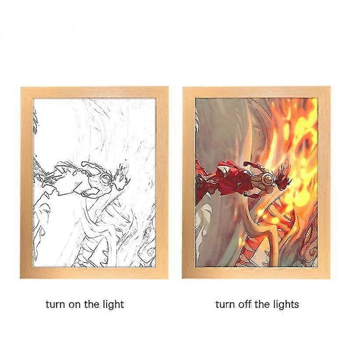 Tablou luminos LED Luffy One Piece, lemn acrilic, 31x22cm, alb cald neutru