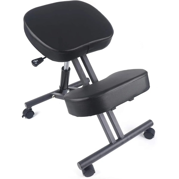Scaun ergonomic tip ingenuncheat pentru birou, Scaun de birou, Inaltime reglabila, Perna groasa, Corector de postura pentru dureri de spate, Sarcina max 100 kg, Negru