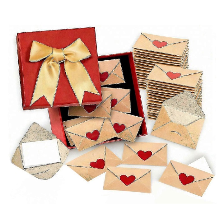 Set felicitari mini DIY cu inimioare, 60 piese, rosu, 4.5x3cm