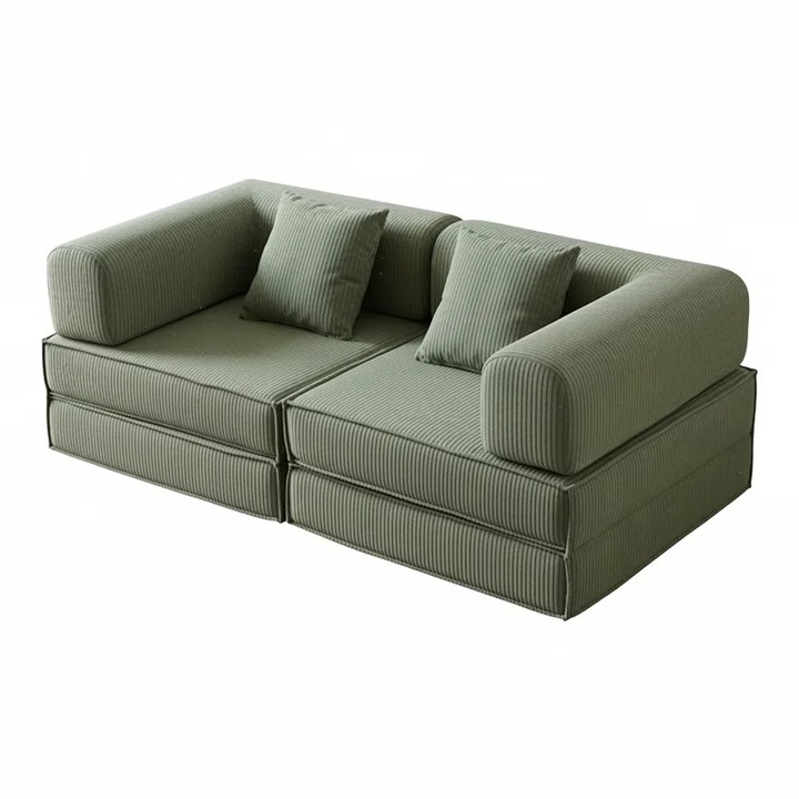 Sarokkanapé, Kinyitható Ágy 198 cm, Bársony, Levehető és Mosható Huzatok, Modern Design, Army Zöld