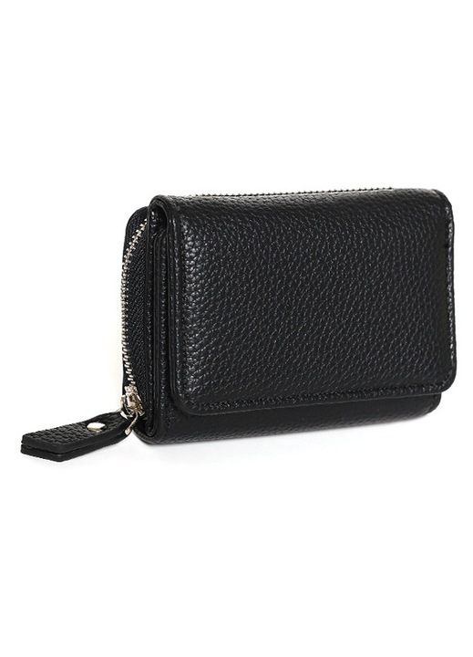 Portofel dama mic, piele PU, negru, 10x8x4cm, cu buzunar fermoar si sloturi carduri