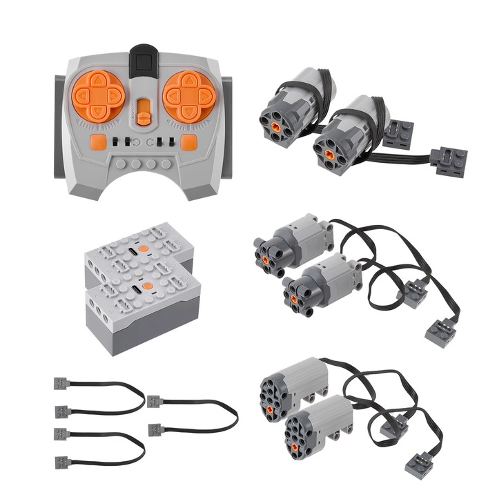 Set motor Power Functions, piese Technic, servomotor cu cutie baterii litiu, receptor telecomanda 2, 4G, compatibil cu Lego Technic, gri