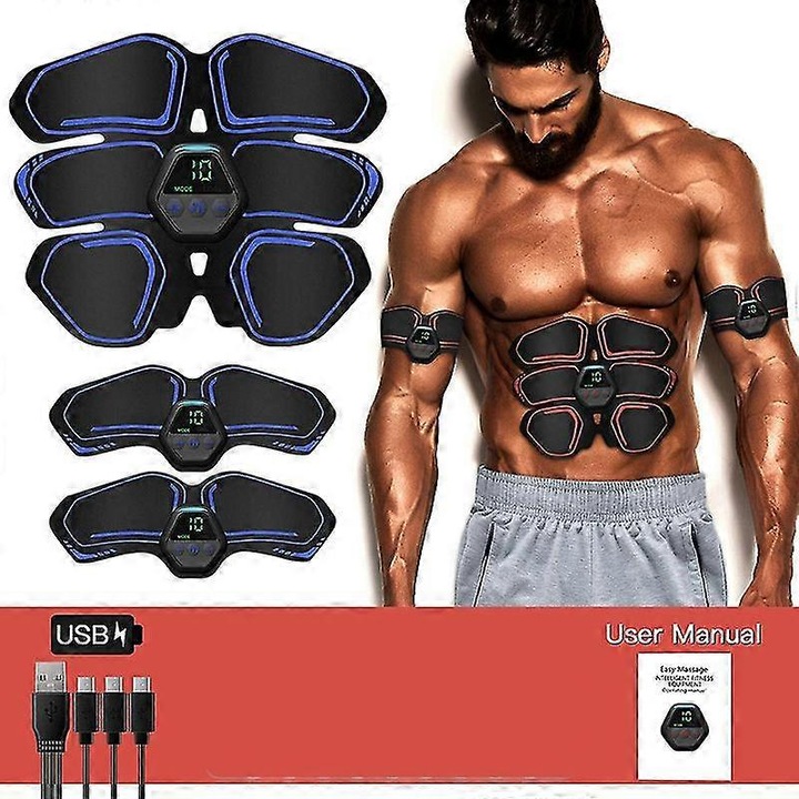 Electrostimulator abdominal portabil albastru 25x15cm set