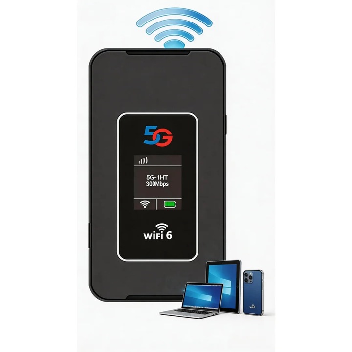 Router WiFi mobil 5G, hotspot portabil SIM, WiFi 6, baterie 8000 mAh, pana la 16 dispozitive, 2, 4G LTE