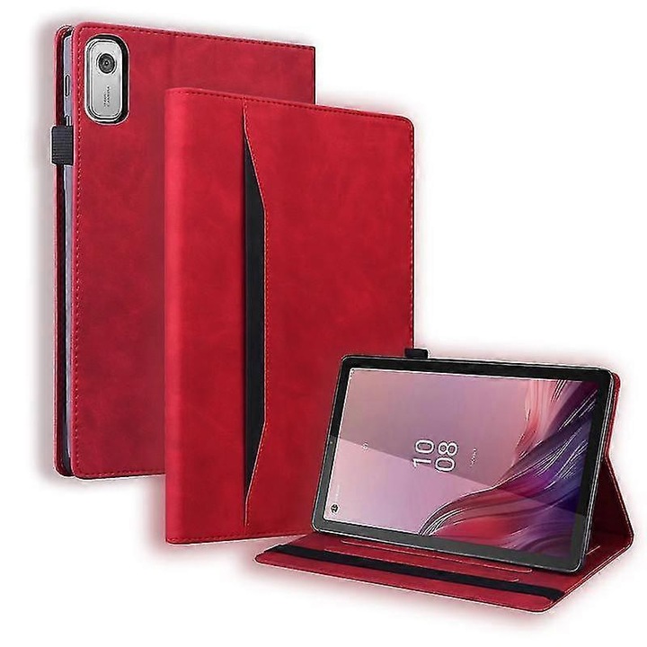 Lenovo Tab M9 HD tablet tok, piros, 9 hüvelykes, szintetikus bőr, többállású támaszték